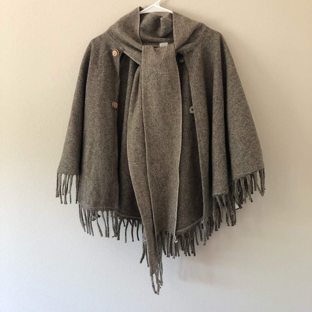 100% Wool Handmade Grey Cape